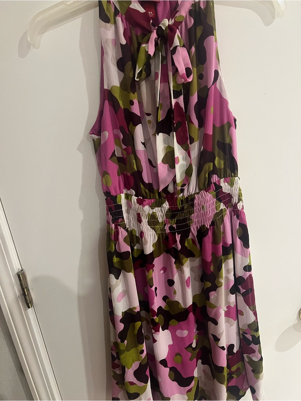 Merona Pink and Olive Camouflage Tie-Neck Midi Dress